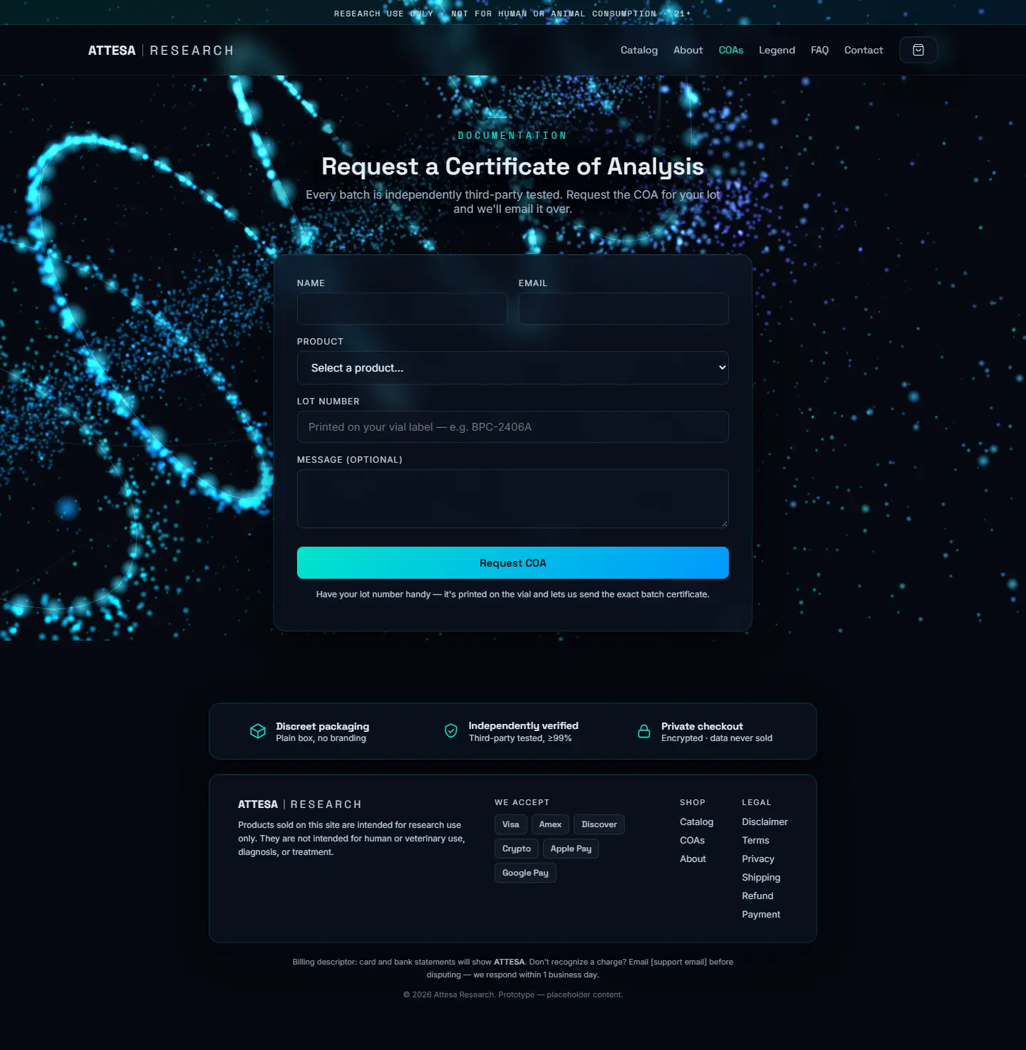 Attesa Research certificate request page