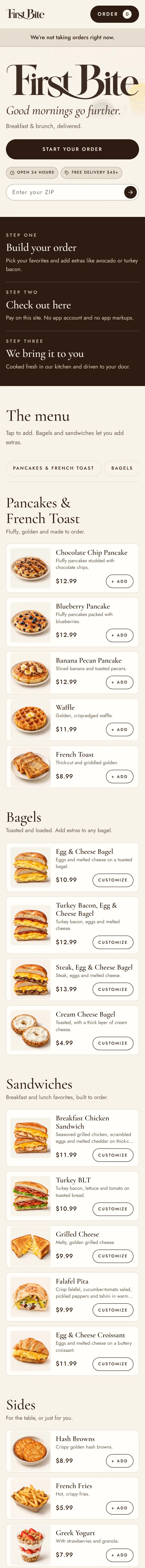 First Bite website homepage on a phone