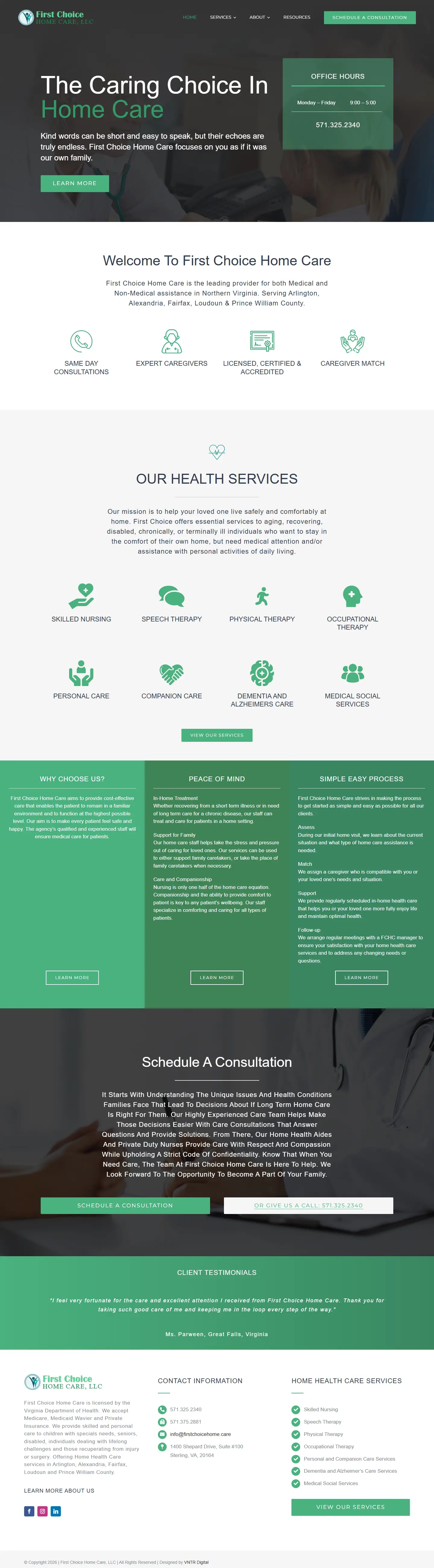 First Choice Home Care website homepage