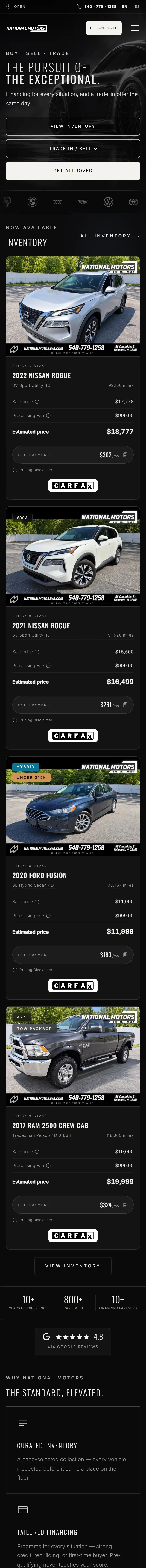 National Motors website homepage on a phone