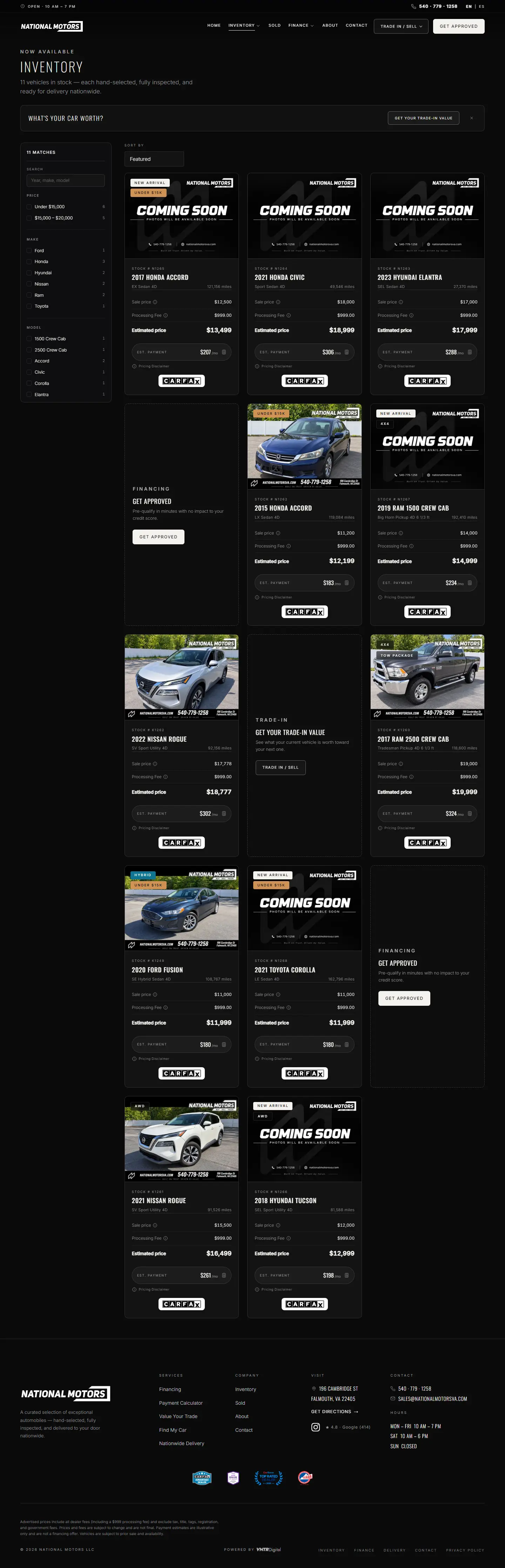 National Motors inventory page