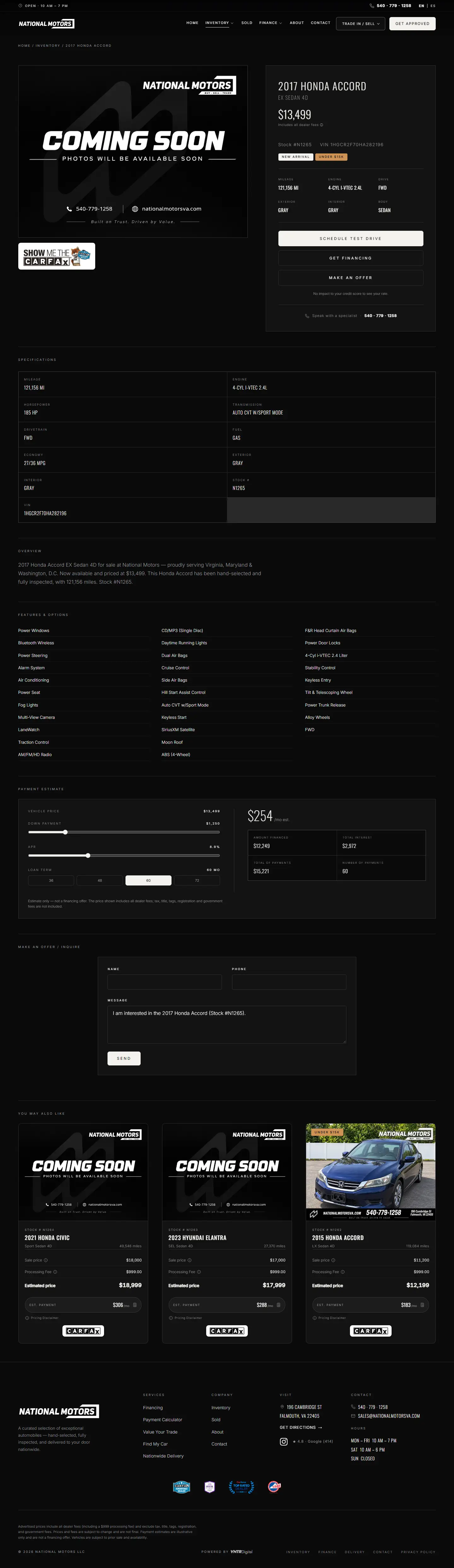 National Motors vehicle detail page